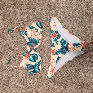 Emerald Bay women's beige pink floral two piece bikini swim suit